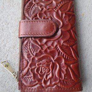 Patricia Nash rich BROWN hand tooled ROSE NAZARI wallet LEATHER new snap & zip